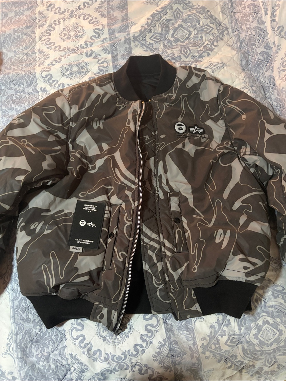 Camouflage/Black reversible Bomber Jacket in Olive brown - AAPE by A Bathing Ape